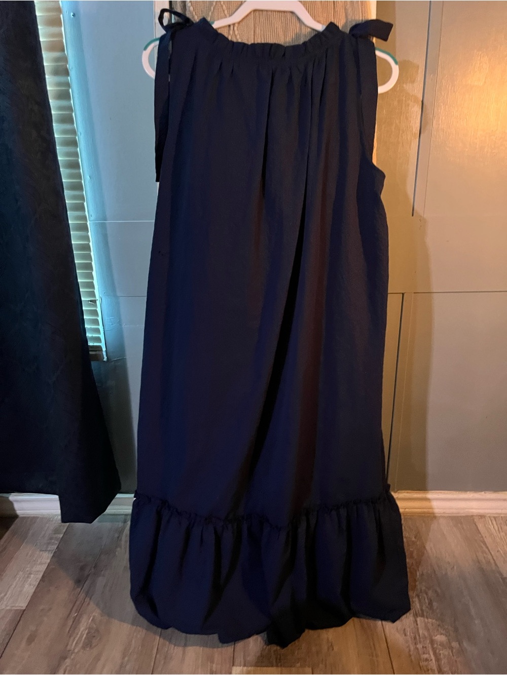 Umgee Navy Tie-Shoulder Maxi Dress with Ruffle Hem